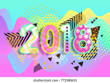 New year 2018. Colorful design 3D Wavy Background. vector