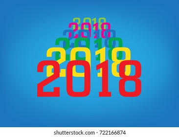 New year 2018 colorful numbers on blue background. Multicolor inscription 2018. Vector illustration. Decorative greeting card 2018 new year.