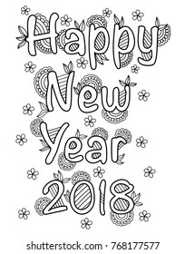 New Year 2018 Coloring Book Page Stock Vector (Royalty Free) 768177577