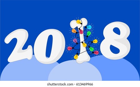 New Year 2018. concept with a bone and lights