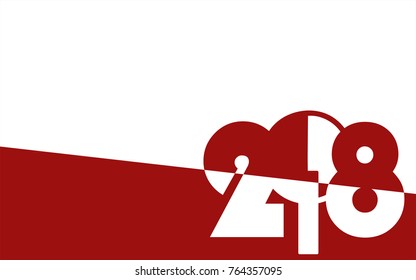New Year 2018 concept in red and white style. Use for posters, covers, placards, flyers and banner designs. Vector illustration