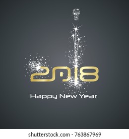 New Year 2018 cyberspace fashion firework gold white black background