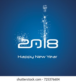 New Year 2018 cyberspace firework white blue background