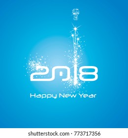 New Year 2018 cyberspace firework white blue background