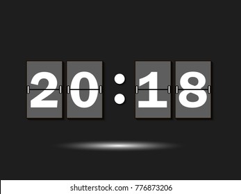 New Year 2018 date. Figures 2018 on the numeric scoreboard. Vector illustration