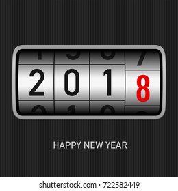 New Year 2018 design, odometer style with white and red numbers. Abstract background year of dog can be use for your artwork homepage or website. 2018 New Year 3D Odometer concept.