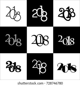 New Year 2018 Different Typography Heading Collection with Set of 9