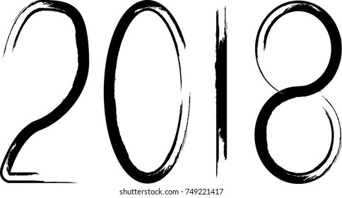 New year 2018. distress design . vector Hand drawn made numbers with grunge brush strokes . Chinese calligraphy