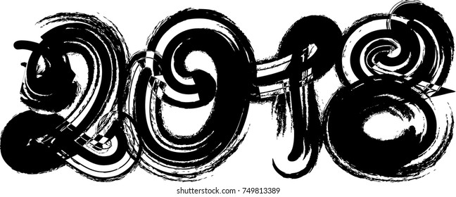 New year 2018. distress design . vector Hand drawn made numbers with grunge brush strokes . Chinese calligraphy
