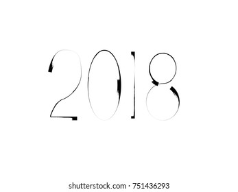 New year 2018. distress design . vector Hand drawn made numbers with grunge brush strokes . Chinese calligraphy