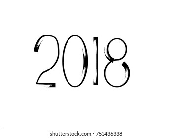 New year 2018. distress design . vector Hand drawn made numbers with grunge brush strokes . Chinese calligraphy