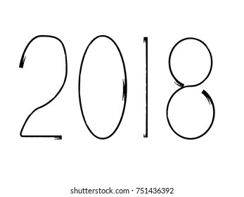New year 2018. distress design . vector Hand drawn made numbers with grunge brush strokes . Chinese calligraphy