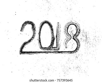 New year 2018. distress design . vector Hand drawn made numbers with grunge brush strokes and distress texture . Chinese calligraphy