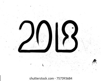 New year 2018. distress design . vector Hand drawn made numbers with grunge brush strokes and distress texture . Chinese calligraphy