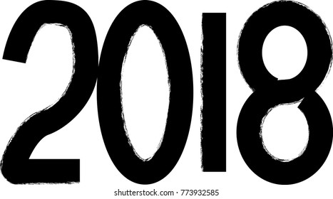 New year 2018. distress design . vector Hand drawn made numbers with grunge brush strokes and distress texture . Chinese calligraphy