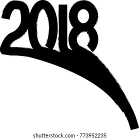 New year 2018. distress design . vector Hand drawn made numbers with grunge brush strokes and distress texture . Chinese calligraphy