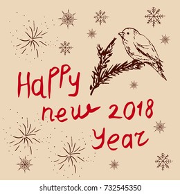 the new year 2018, drawing, bird, snowflakes