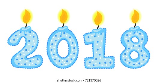 New Year 2018 figures, numbers of candles, isolated on a white background. Vector illustration