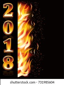 New year 2018 fire background, vector illustration