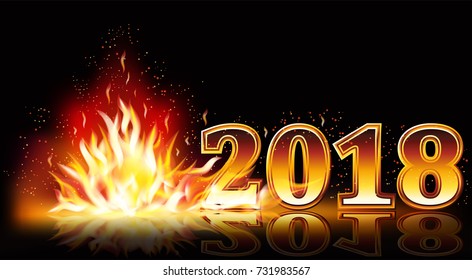 New year 2018 fire banner, vector illustration