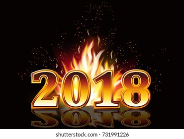 New year 2018 fire invitation card, vector illustration