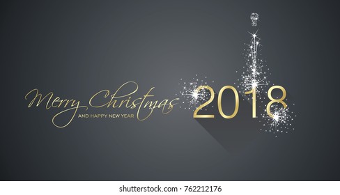 New Year 2018 firework gold typography white black greeting card vector