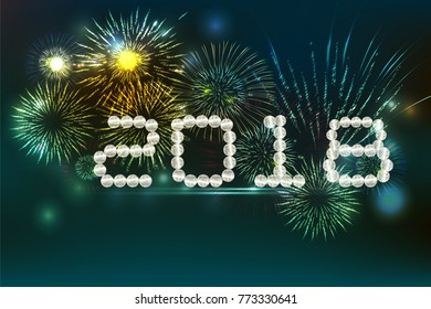 New Year 2018, fireworks background with space for text. illustration vector.