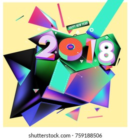 New year 2018. Geometric Colorful design