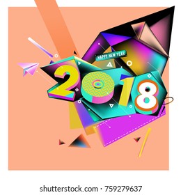 New year 2018. Geometric Colorful design