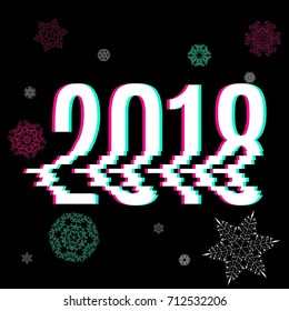 New year 2018. Glitch effect. Text Design. Vector illustration.