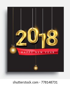 New Year 2018 golden colored text Design. isolated on black background, text design gold colored, vector elements for calendar and greeting card.