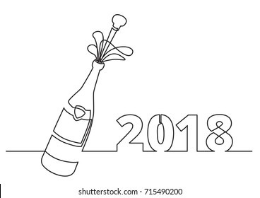 Carta de bienvenida de Año Nuevo 2018 con botella de champán con corcho de tiro