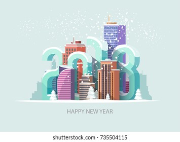 New year 2018. Greeting card.