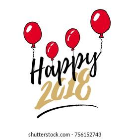New Year 2018. Hand drawn logo for New Year card, poster, design. Modern hand lettering on white background