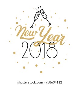 Año Nuevo 2018. Logo dibujado a mano para la tarjeta de Año Nuevo, afiche, diseño. Letrería moderna a mano sobre fondo blanco