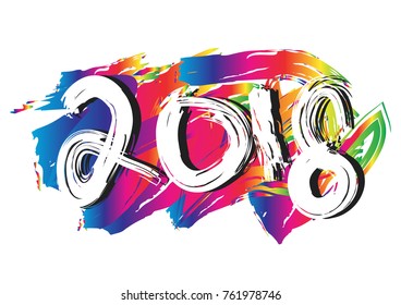 New Year 2018. Hand drawn lettering calligraphy.