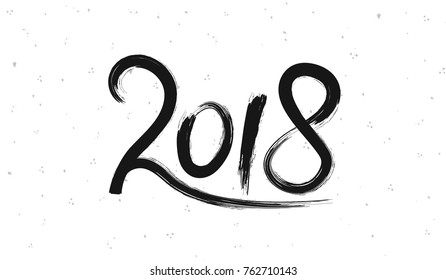 New Year 2018 hand drawn lettering on white retro grunge background. Vector illustration