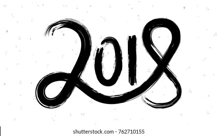 New Year 2018 hand drawn lettering on white retro grunge background. Vector illustration