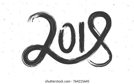New Year 2018 hand drawn lettering on white retro grunge background. Vector illustration