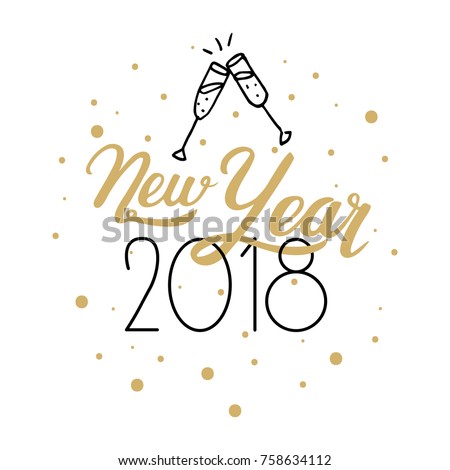 New Year 2018. Hand drawn logo for New Year card, poster, design. Modern hand lettering on white background