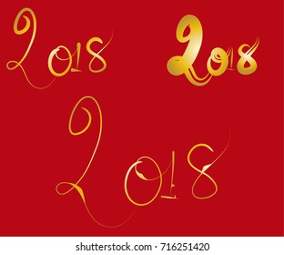 New Year 2018 hand painted brush Golden
