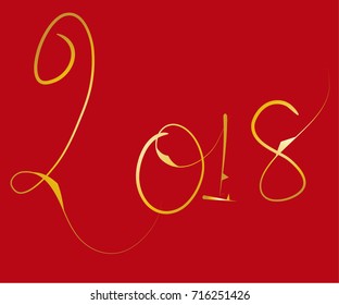 New Year 2018 hand painted brush Golden
