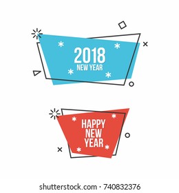 New Year 2018 and Happy New Year. Set of two banners in flat design style. Vector