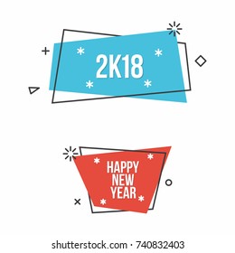 New Year 2018 and Happy New Year. Set of two banners in flat design style. Vector