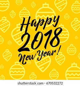 New Year 2018 icon set seamless pattern. New Year and winter holidays flat vector icons yellow and black background