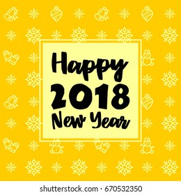 New Year 2018 icon set pattern. New Year and winter holidays flat vector icons yellow and black background