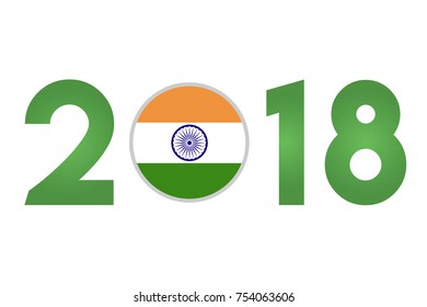 New Year 2018 with India Flag isolated on White Background - Vector Illustration
