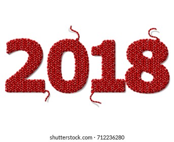 New Year 2018 of knitted fabric isolated on white background. Crocheted fragments in shape of number 2018