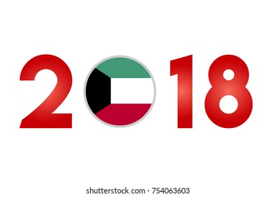 New Year 2018 with Kuwait Flag isolated on White Background - Vector Illustration