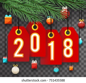 New Year 2018 Labels Icon Symbol. Transparent Background Template Vector Illustration
